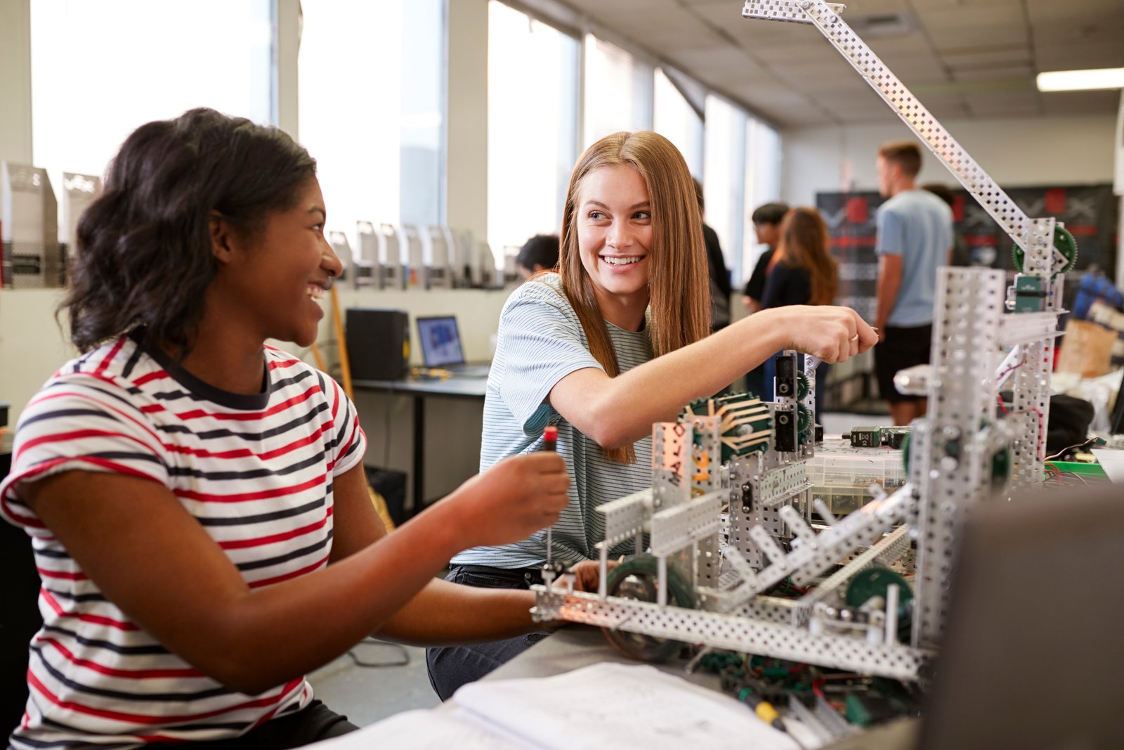 Students collaborating on a robotics project